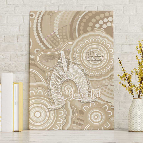 50 Years Deadly NAIDOC Week 2026 Personalised Canvas Wall Art Dhari Beige Indigenous Art