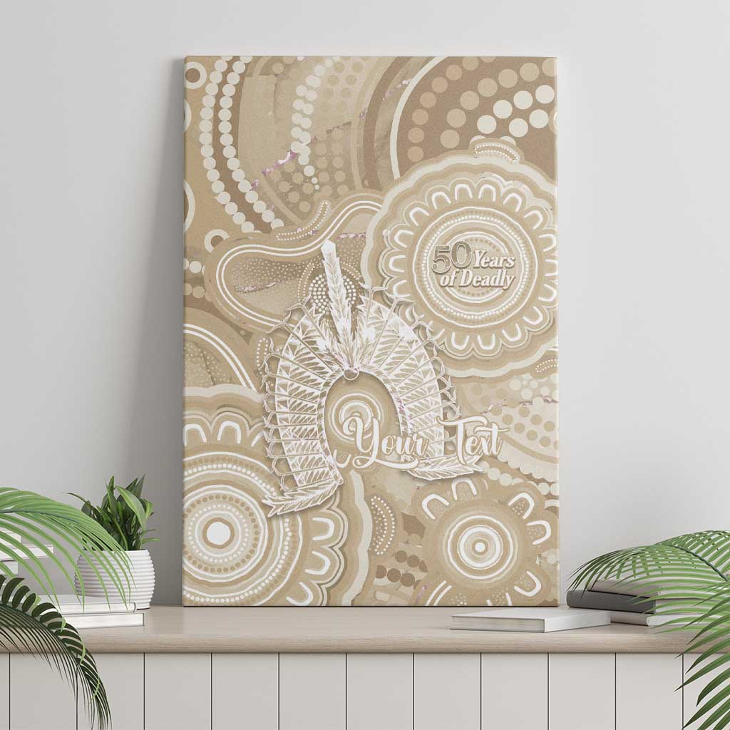 50 Years Deadly NAIDOC Week 2026 Personalised Canvas Wall Art Dhari Beige Indigenous Art
