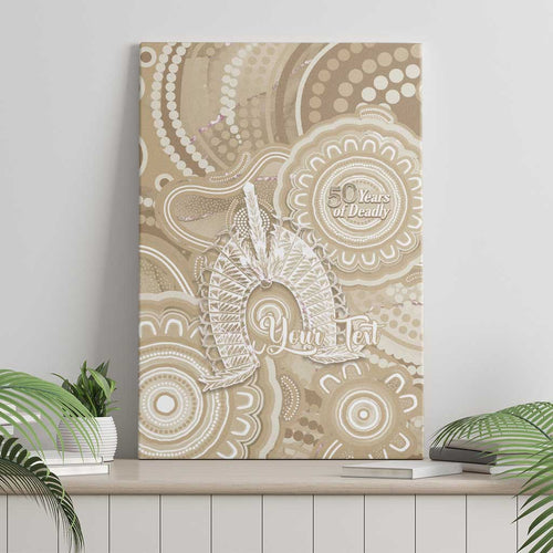 50 Years Deadly NAIDOC Week 2026 Personalised Canvas Wall Art Dhari Beige Indigenous Art