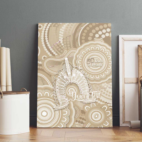 50 Years Deadly NAIDOC Week 2026 Personalised Canvas Wall Art Dhari Beige Indigenous Art