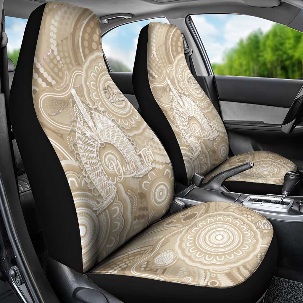 50 Years Deadly NAIDOC Week 2026 Personalised Car Seat Cover Dhari Beige Indigenous Art