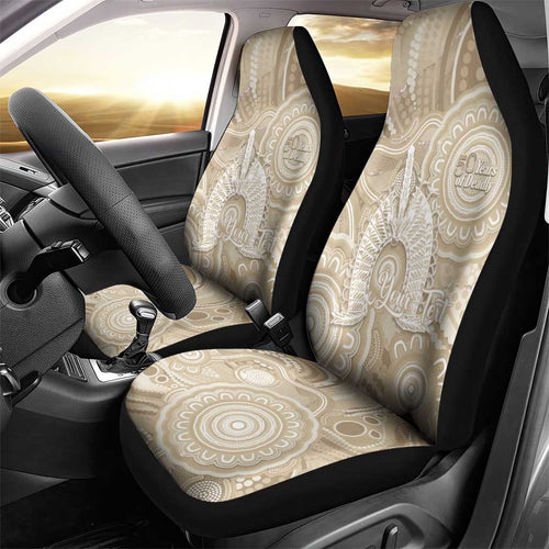 50 Years Deadly NAIDOC Week 2026 Personalised Car Seat Cover Dhari Beige Indigenous Art