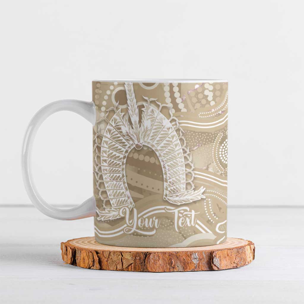 50 Years Deadly NAIDOC Week 2026 Personalised Ceramic Mug Dhari Beige Indigenous Art