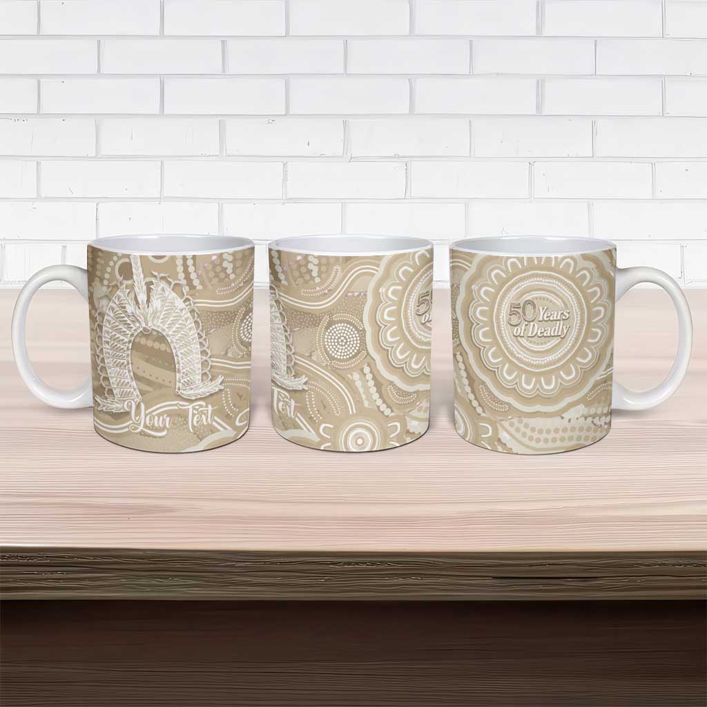 50 Years Deadly NAIDOC Week 2026 Personalised Ceramic Mug Dhari Beige Indigenous Art