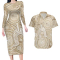50 Years Deadly NAIDOC Week 2026 Personalised Couples Matching Long Sleeve Bodycon Dress and Hawaiian Shirt Dhari Beige Indigenous Art