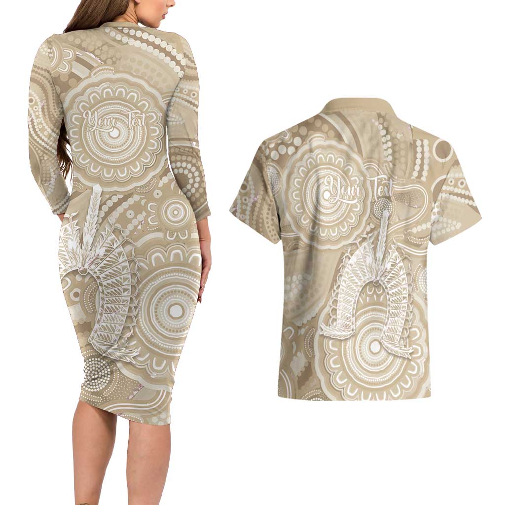 50 Years Deadly NAIDOC Week 2026 Personalised Couples Matching Long Sleeve Bodycon Dress and Hawaiian Shirt Dhari Beige Indigenous Art