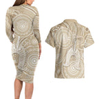 50 Years Deadly NAIDOC Week 2026 Personalised Couples Matching Long Sleeve Bodycon Dress and Hawaiian Shirt Dhari Beige Indigenous Art