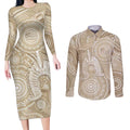 50 Years Deadly NAIDOC Week 2026 Personalised Couples Matching Long Sleeve Bodycon Dress and Long Sleeve Button Shirt Dhari Beige Indigenous Art