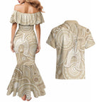 50 Years Deadly NAIDOC Week 2026 Personalised Couples Matching Mermaid Dress and Hawaiian Shirt Dhari Beige Indigenous Art