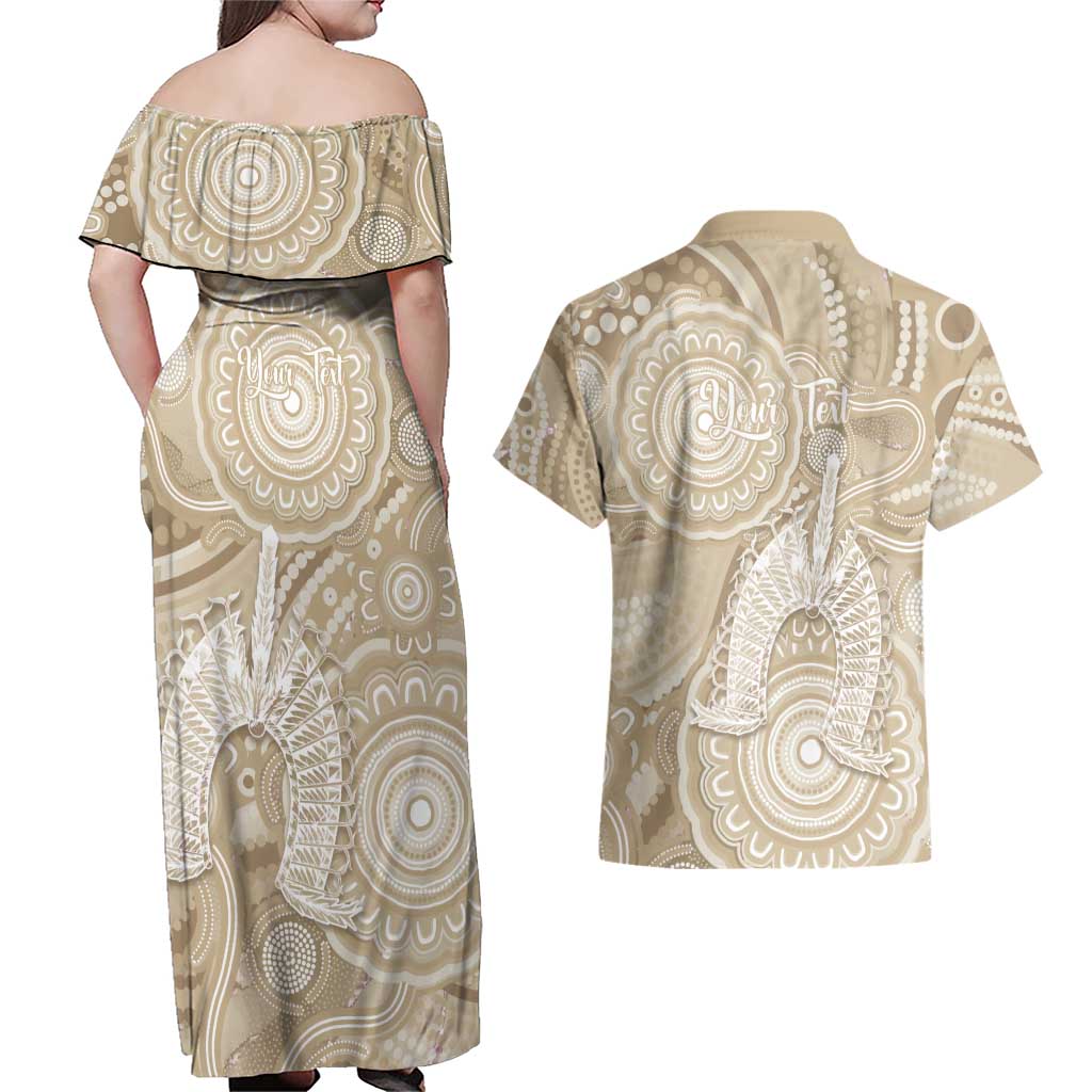 50 Years Deadly NAIDOC Week 2026 Personalised Couples Matching Off Shoulder Maxi Dress and Hawaiian Shirt Dhari Beige Indigenous Art