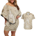 50 Years Deadly NAIDOC Week 2026 Personalised Couples Matching Off Shoulder Short Dress and Hawaiian Shirt Dhari Beige Indigenous Art
