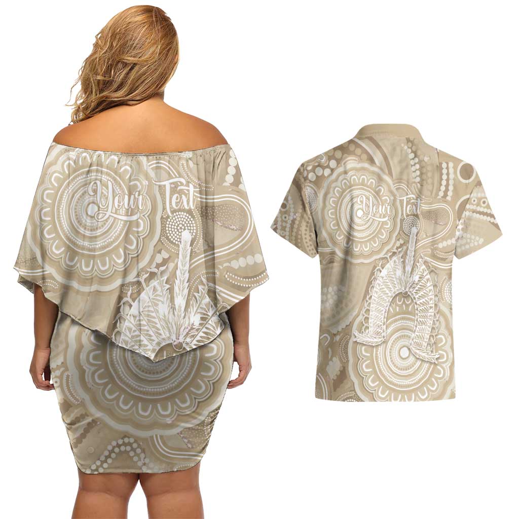 50 Years Deadly NAIDOC Week 2026 Personalised Couples Matching Off Shoulder Short Dress and Hawaiian Shirt Dhari Beige Indigenous Art