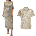 50 Years Deadly NAIDOC Week 2026 Personalised Couples Matching Puletasi and Hawaiian Shirt Dhari Beige Indigenous Art