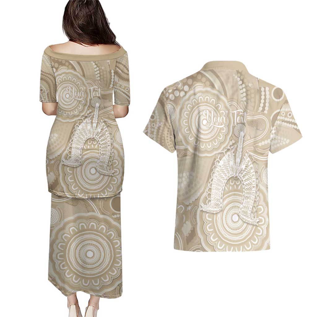 50 Years Deadly NAIDOC Week 2026 Personalised Couples Matching Puletasi and Hawaiian Shirt Dhari Beige Indigenous Art