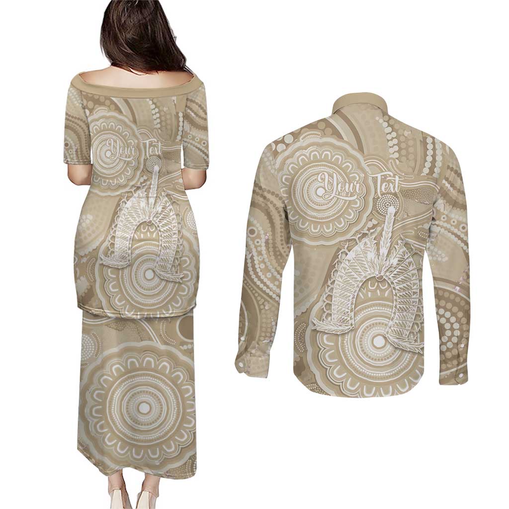 50 Years Deadly NAIDOC Week 2026 Personalised Couples Matching Puletasi and Long Sleeve Button Shirt Dhari Beige Indigenous Art