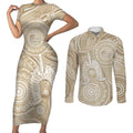 50 Years Deadly NAIDOC Week 2026 Personalised Couples Matching Short Sleeve Bodycon Dress and Long Sleeve Button Shirt Dhari Beige Indigenous Art