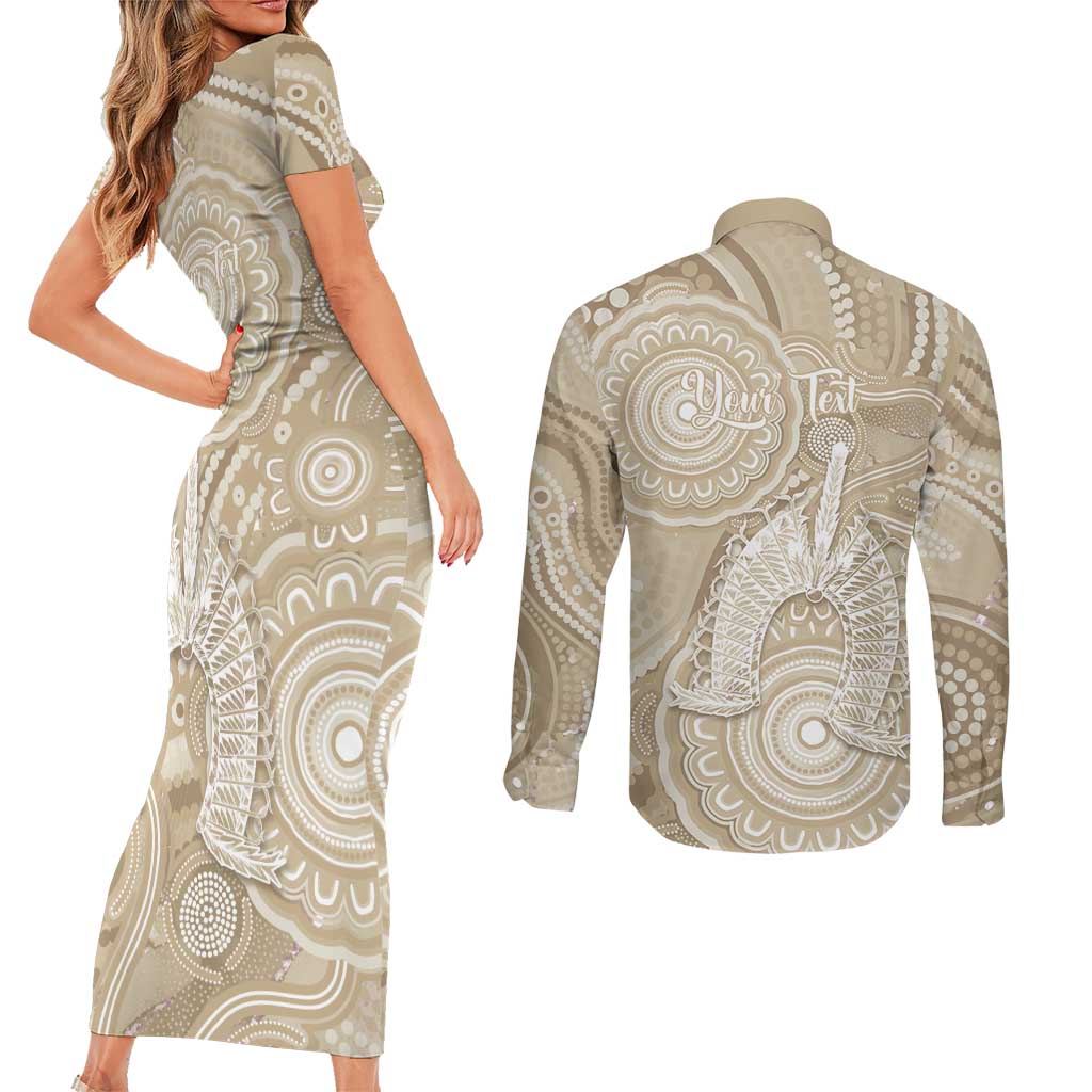 50 Years Deadly NAIDOC Week 2026 Personalised Couples Matching Short Sleeve Bodycon Dress and Long Sleeve Button Shirt Dhari Beige Indigenous Art