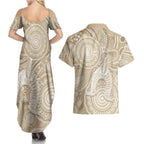 50 Years Deadly NAIDOC Week 2026 Personalised Couples Matching Summer Maxi Dress and Hawaiian Shirt Dhari Beige Indigenous Art