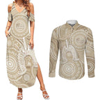 50 Years Deadly NAIDOC Week 2026 Personalised Couples Matching Summer Maxi Dress and Long Sleeve Button Shirt Dhari Beige Indigenous Art