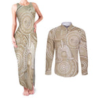 50 Years Deadly NAIDOC Week 2026 Personalised Couples Matching Tank Maxi Dress and Long Sleeve Button Shirt Dhari Beige Indigenous Art