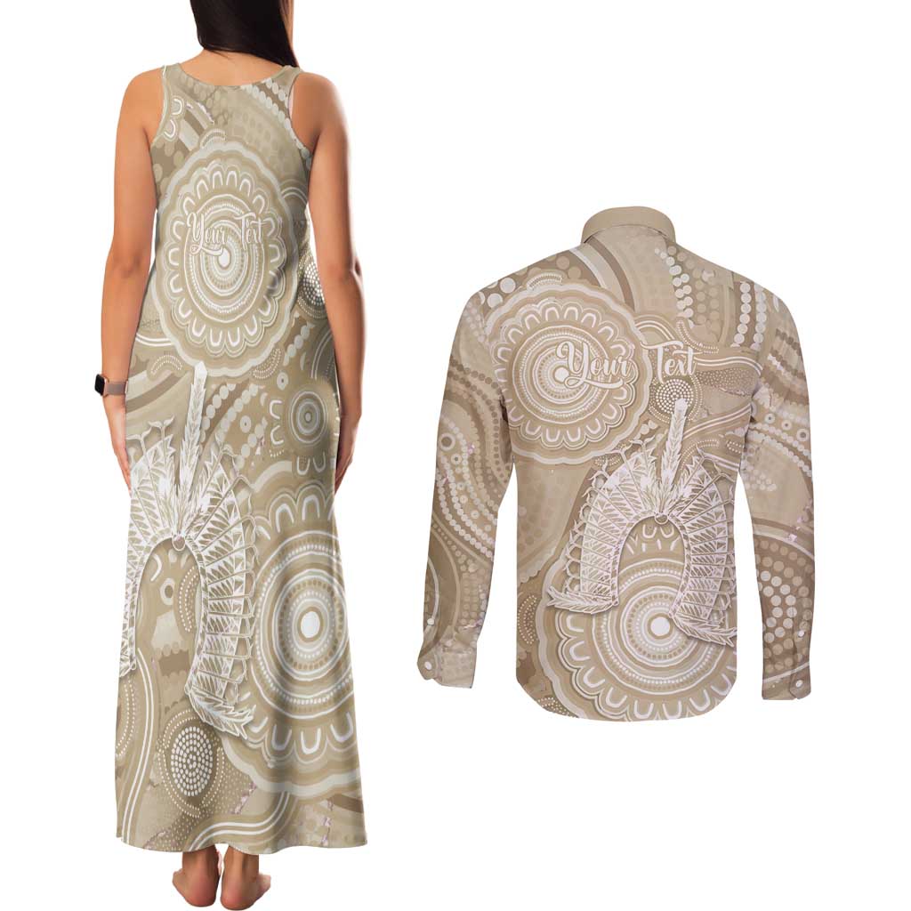 50 Years Deadly NAIDOC Week 2026 Personalised Couples Matching Tank Maxi Dress and Long Sleeve Button Shirt Dhari Beige Indigenous Art
