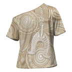 50 Years Deadly NAIDOC Week 2026 Personalised Cross Shoulder Shirt Dhari Beige Indigenous Art