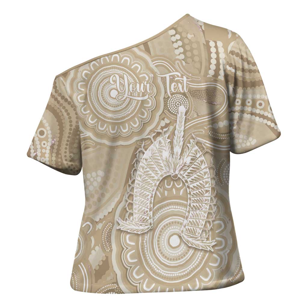 50 Years Deadly NAIDOC Week 2026 Personalised Cross Shoulder Shirt Dhari Beige Indigenous Art
