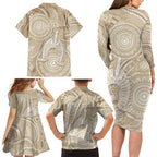 50 Years Deadly NAIDOC Week 2026 Personalised Family Matching Long Sleeve Bodycon Dress and Hawaiian Shirt Dhari Beige Indigenous Art