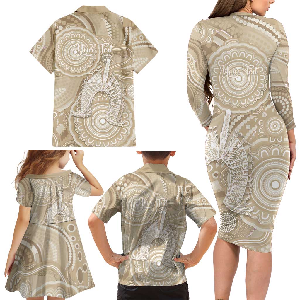 50 Years Deadly NAIDOC Week 2026 Personalised Family Matching Long Sleeve Bodycon Dress and Hawaiian Shirt Dhari Beige Indigenous Art
