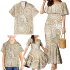 50 Years Deadly NAIDOC Week 2026 Personalised Family Matching Mermaid Dress and Hawaiian Shirt Dhari Beige Indigenous Art