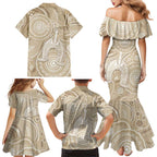 50 Years Deadly NAIDOC Week 2026 Personalised Family Matching Mermaid Dress and Hawaiian Shirt Dhari Beige Indigenous Art