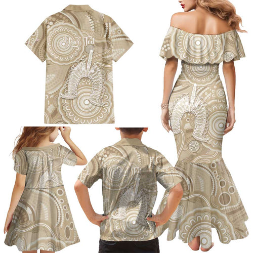 50 Years Deadly NAIDOC Week 2026 Personalised Family Matching Mermaid Dress and Hawaiian Shirt Dhari Beige Indigenous Art
