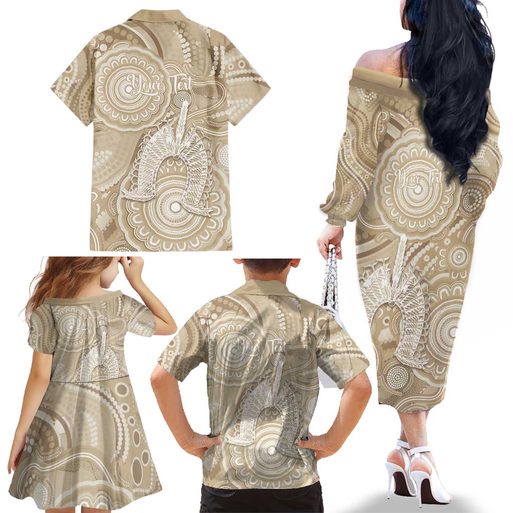 50 Years Deadly NAIDOC Week 2026 Personalised Family Matching Off The Shoulder Long Sleeve Dress and Hawaiian Shirt Dhari Beige Indigenous Art