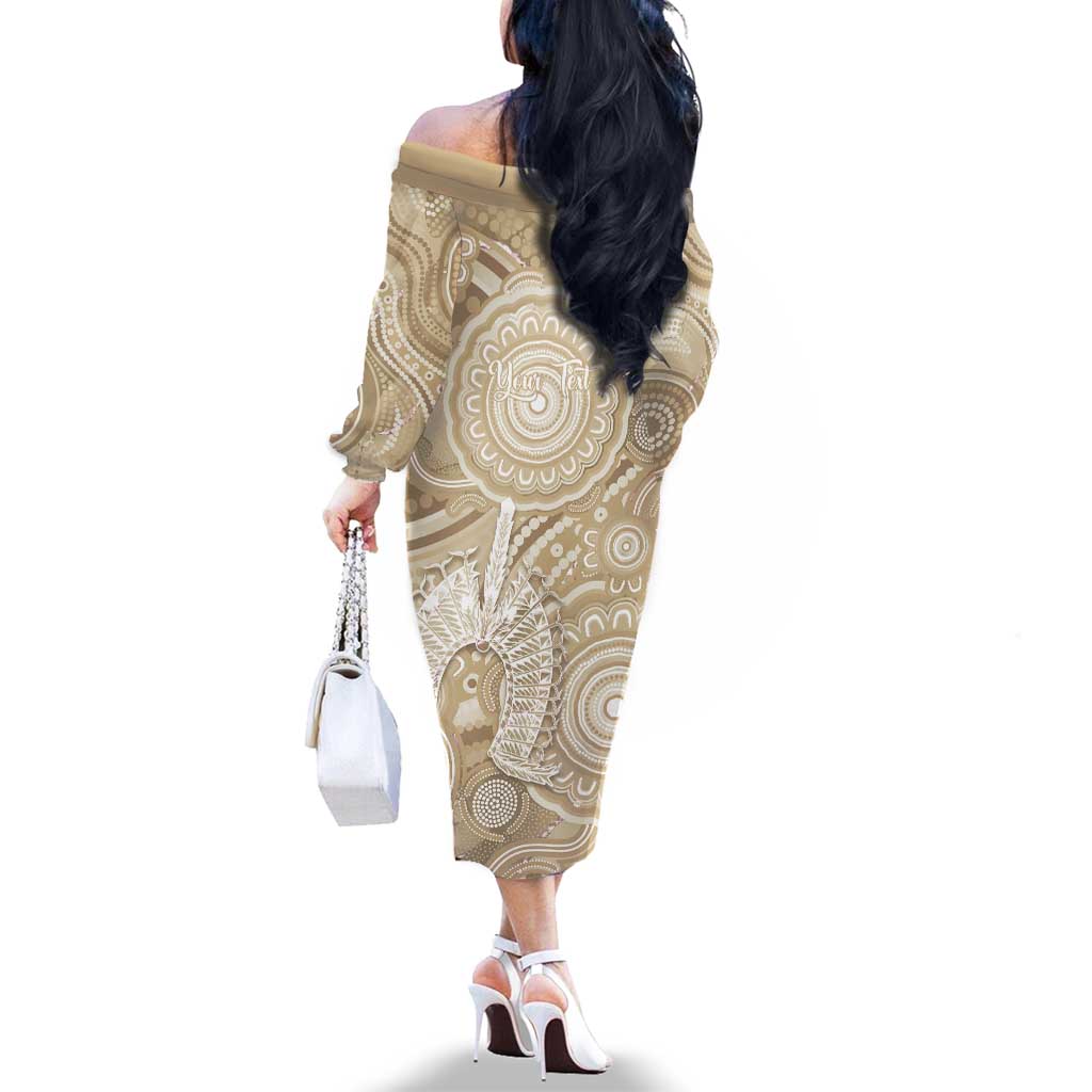 50 Years Deadly NAIDOC Week 2026 Personalised Family Matching Off The Shoulder Long Sleeve Dress and Hawaiian Shirt Dhari Beige Indigenous Art