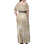 50 Years Deadly NAIDOC Week 2026 Personalised Family Matching Off Shoulder Maxi Dress and Hawaiian Shirt Dhari Beige Indigenous Art