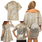 50 Years Deadly NAIDOC Week 2026 Personalised Family Matching Off Shoulder Short Dress and Hawaiian Shirt Dhari Beige Indigenous Art