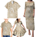 50 Years Deadly NAIDOC Week 2026 Personalised Family Matching Puletasi and Hawaiian Shirt Dhari Beige Indigenous Art