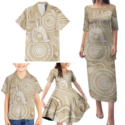 50 Years Deadly NAIDOC Week 2026 Personalised Family Matching Puletasi and Hawaiian Shirt Dhari Beige Indigenous Art