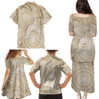 50 Years Deadly NAIDOC Week 2026 Personalised Family Matching Puletasi and Hawaiian Shirt Dhari Beige Indigenous Art
