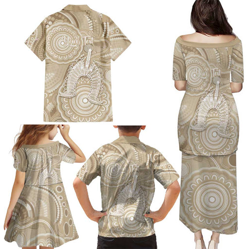 50 Years Deadly NAIDOC Week 2026 Personalised Family Matching Puletasi and Hawaiian Shirt Dhari Beige Indigenous Art