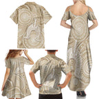 50 Years Deadly NAIDOC Week 2026 Personalised Family Matching Summer Maxi Dress and Hawaiian Shirt Dhari Beige Indigenous Art