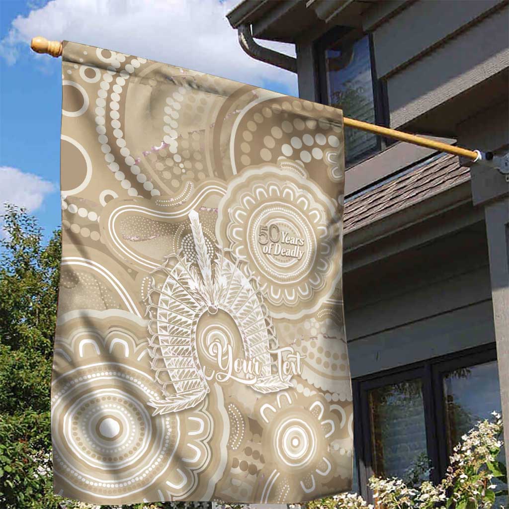 50 Years Deadly NAIDOC Week 2026 Personalised Garden Flag Dhari Beige Indigenous Art