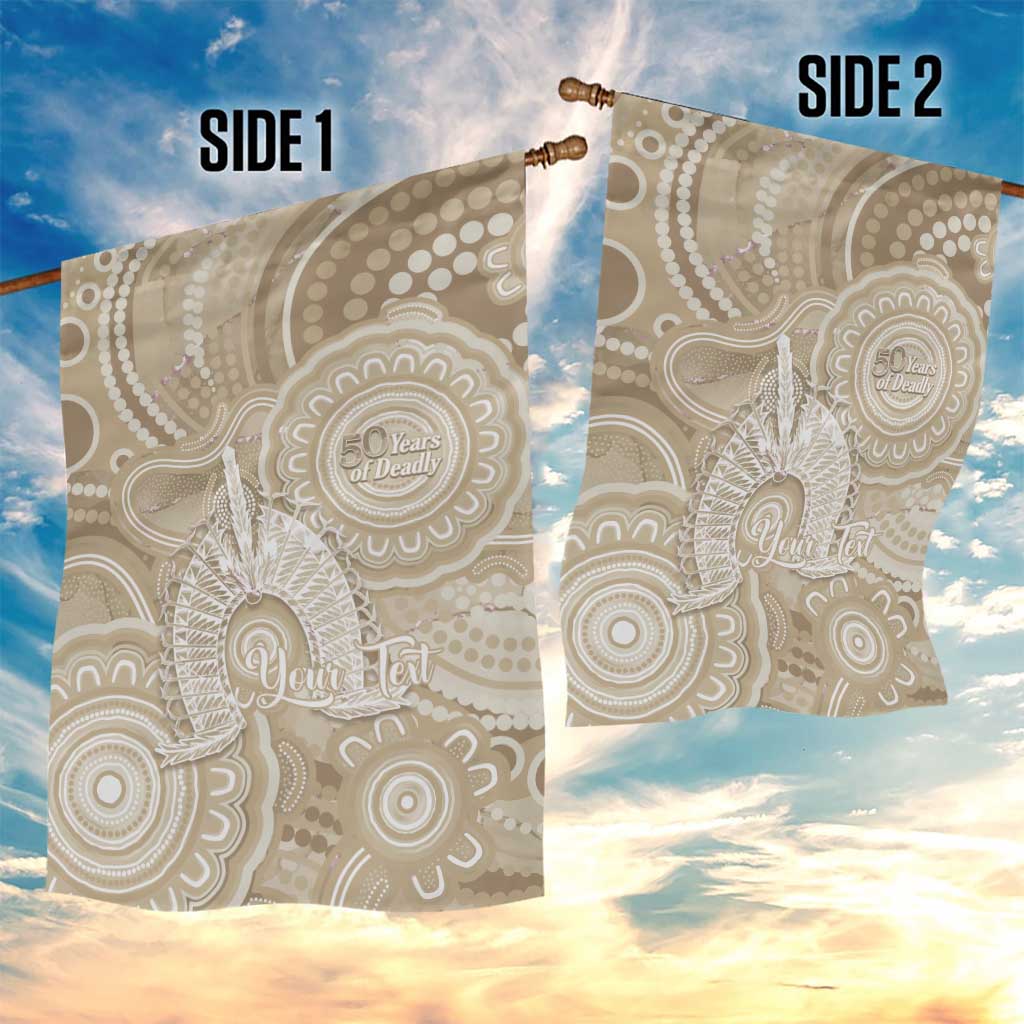 50 Years Deadly NAIDOC Week 2026 Personalised Garden Flag Dhari Beige Indigenous Art