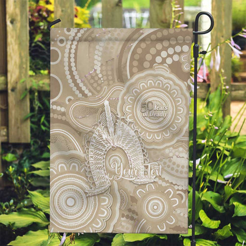 50 Years Deadly NAIDOC Week 2026 Personalised Garden Flag Dhari Beige Indigenous Art