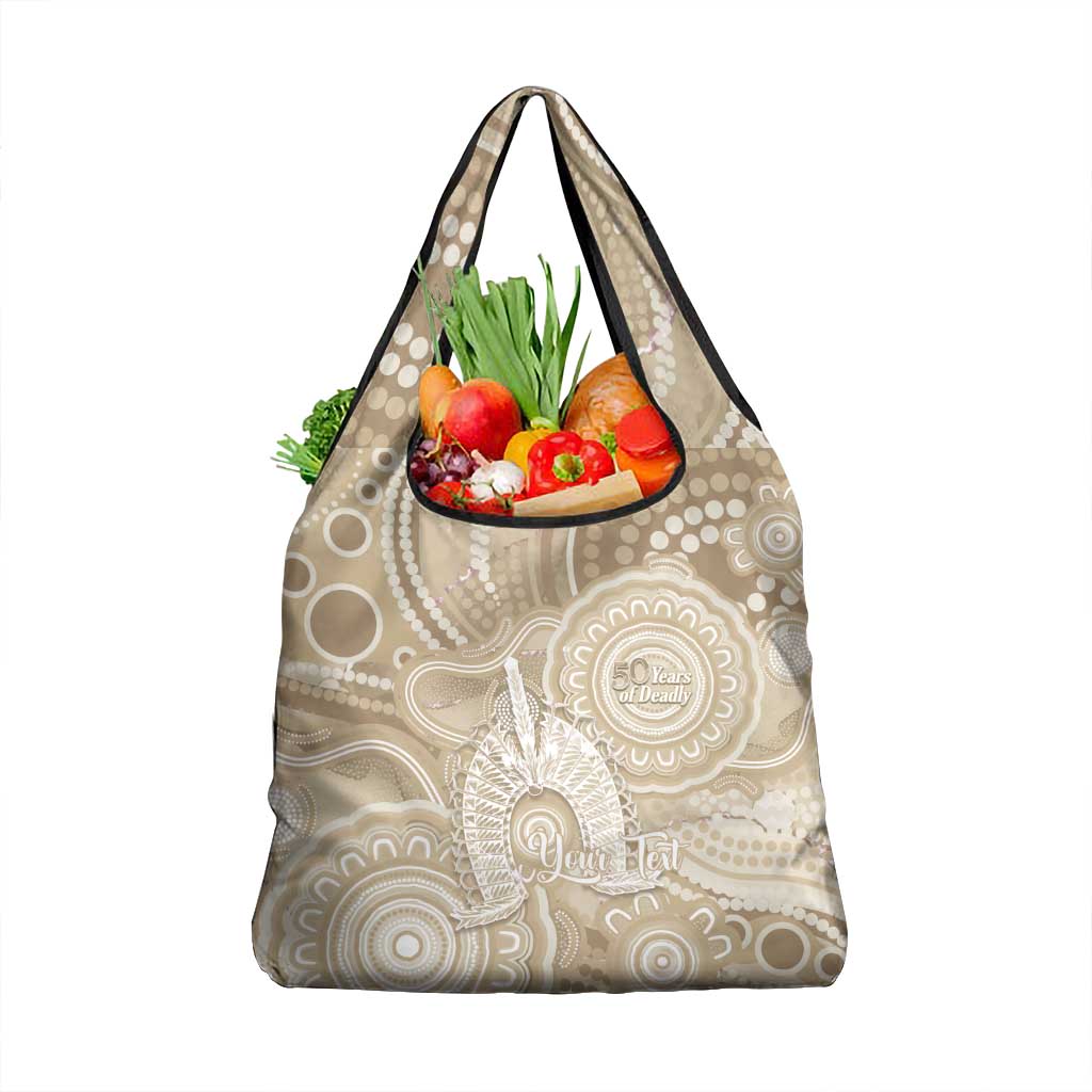 50 Years Deadly NAIDOC Week 2026 Personalised Grocery Bag Dhari Beige Indigenous Art