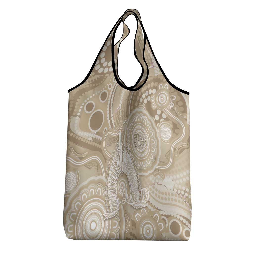 50 Years Deadly NAIDOC Week 2026 Personalised Grocery Bag Dhari Beige Indigenous Art