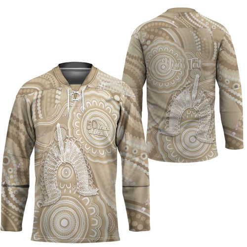 50 Years Deadly NAIDOC Week 2026 Personalised Hockey Jersey Dhari Beige Indigenous Art