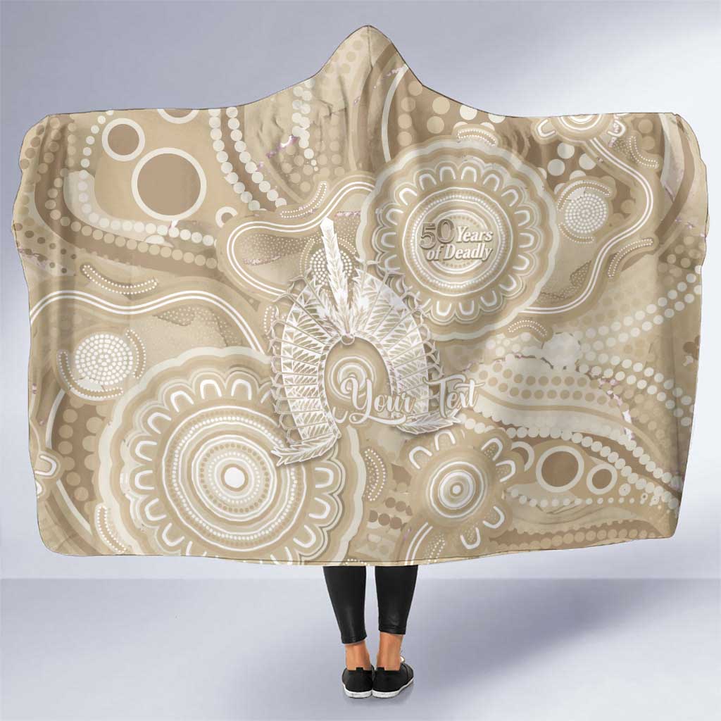 50 Years Deadly NAIDOC Week 2026 Personalised Hooded Blanket Dhari Beige Indigenous Art