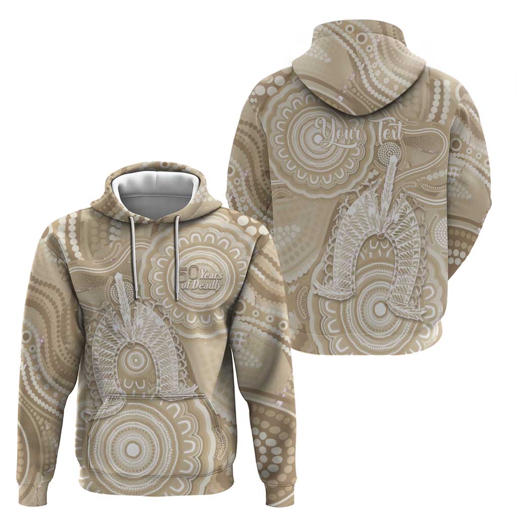50 Years Deadly NAIDOC Week 2026 Personalised Hoodie Dhari Beige Indigenous Art