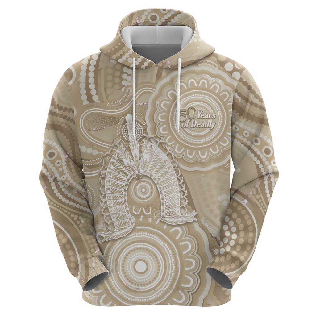 50 Years Deadly NAIDOC Week 2026 Personalised Hoodie Dhari Beige Indigenous Art